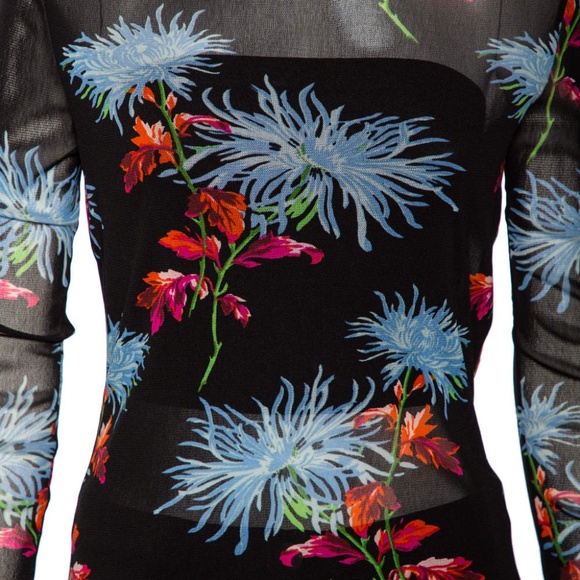 NWT Diane Von Furstenberg Hewes Black Floral Printed Mesh Stretch Mesh Top M - Picture 4 of 4
